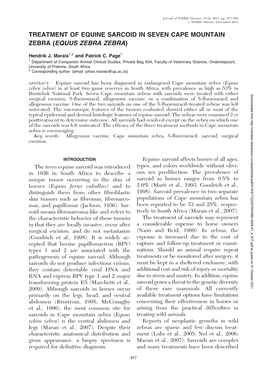 Treatment of Equine Sarcoid in Seven Cape Mountain Zebra (Equus Zebra Zebra)