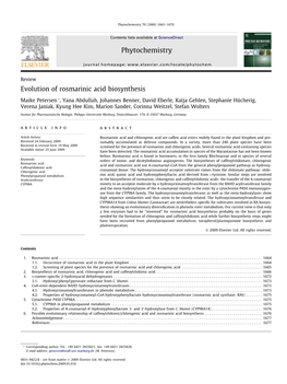 Evolution of Rosmarinic Acid Biosynthesis