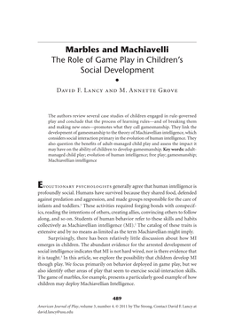 Marbles and Machiavelli the Role of Game Play in Children's