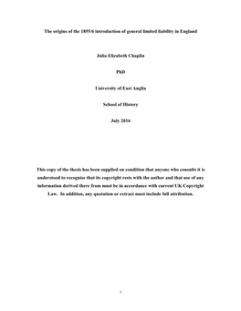 The Origins of the 1855/6 Introduction of General Limited Liability in England