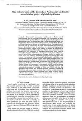 Alan Solem's Work on the Diversity of Australasian Land Snails: an Unfinished Project of Global Significance