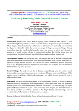 The Kinship Terminology of the Bangru of Arunachal Pradesh