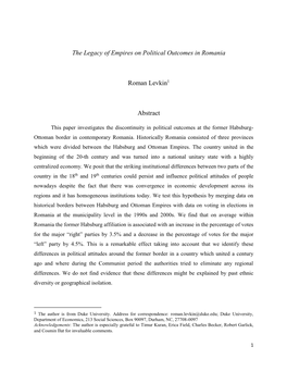 The Legacy of Empires on Political Outcomes in Romania Roman
