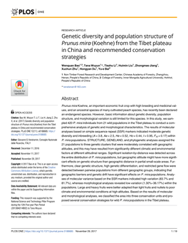 Genetic Diversity and Population Structure of Prunus Mira (Koehne) from the Tibet Plateau in China and Recommended Conservation Strategies