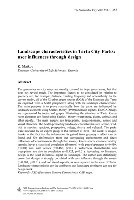 Landscape Characteristics in Tartu City Parks: User Influences Through Design