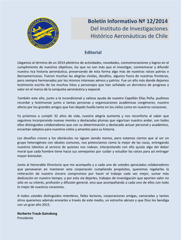 Boletín Informativo Nº 12/2014 Del Instituto De Investigaciones Histórico Aeronáuticas De Chile