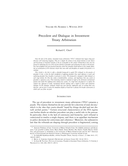 Precedent and Dialogue in Investment Treaty Arbitration