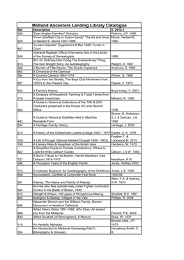 Midland Ancestors Lending Library Catalogue Ref Description V