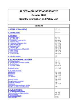 ALGERIA COUNTRY ASSESSMENT Apr 2001