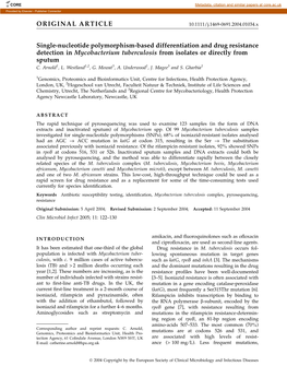 Single-Nucleotide Polymorphism-Based Differentiation and Drug Resistance Detection in Mycobacterium Tuberculosis from Isolates Or Directly from Sputum C