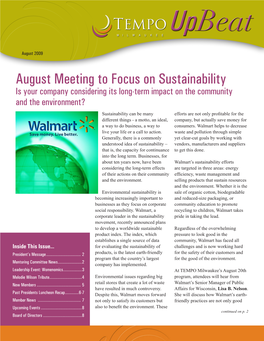 August Meeting to Focus on Sustainability