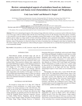 Entomological Aspects of Sericulture Based on Antheraea Assamensis and Samia Ricini (Saturniidae) in Assam and Meghalaya