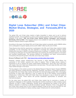 Digital Loop Subscriber (DSL) and G-Fast Chips: Market Shares, Strategies, and Forecasts,2014 to 2020