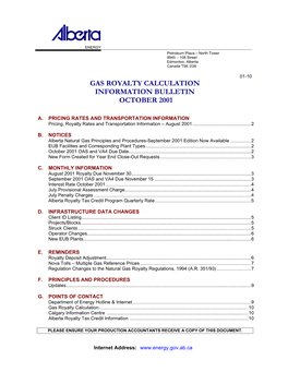 Gas Royalty Calculation Information Bulletin October 2001