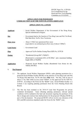 RNTPC Paper No. A/TP/656 for Consideration by the Rural and New Town Planning Committee on 19.10.2018