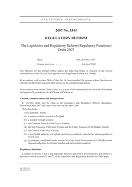 Legislative and Regulatory Reform (Regulatory Functions) Order 2007