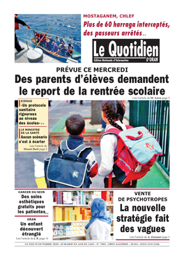 Des Parents D'élèves Demandent Le Report De La Rentrée Scolaire Lire L'article De M