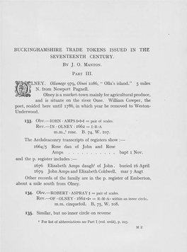 BUCKINGHAMSHIRE TRADE TOKENS ISSUED in the SEVENTEENTH CENTURY. [Llney. Ollanege 979, Olnei 1086, " Oua's Island."