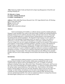 Enhancing Alfalfa Yields and Stand Life by Improving Management of Seed Rot and Seedling Damping Off