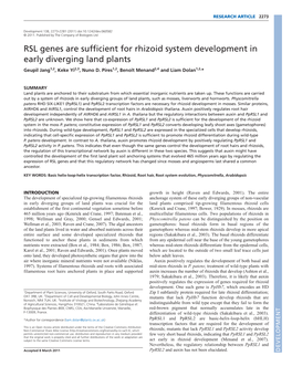 RSL Genes Are Sufficient for Rhizoid System Development in Early Diverging Land Plants Geupil Jang1,2, Keke Yi2,3, Nuno D