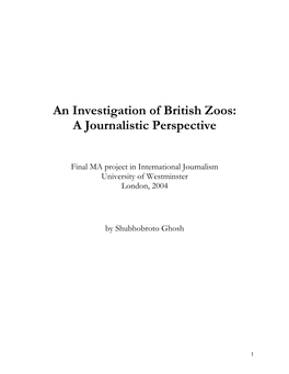 An Investigation of British Zoos: a Journalistic Perspective