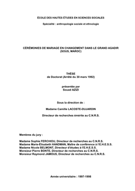 Cérémonies De Mariage En Changement Dans Le Grand Agadir (Sous, Maroc)