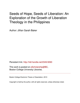 Seeds of Hope, Seeds of Liberation: an Exploration of the Growth of Liberation Theology in the Philippines