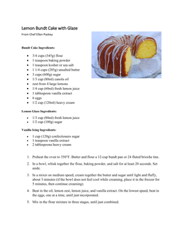 Lemon Bundt Cake with Glaze from Chef Ellen Paskey