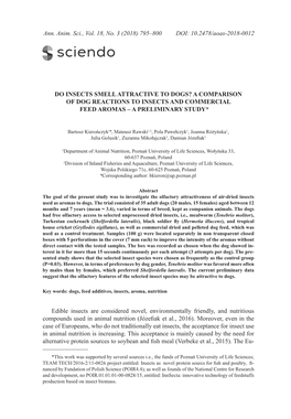 Do Insects Smell Attractive to Dogs? a Comparison of Dog Reactions to Insects and Commercial Feed Aromas–A Preliminary Study