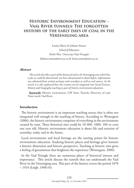 Historic Environment Education – Vaal River Tunnels: the Forgotten History of the Early Days of Coal in the Vereeniging Area