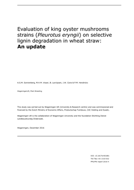 (Pleurotus Eryngii) on Selective Lignin Degradation in Wheat Straw: an Update