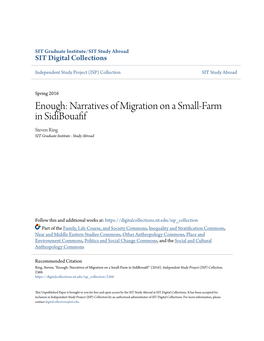 Narratives of Migration on a Small-Farm in Sidibouafif Steven Ring SIT Graduate Institute - Study Abroad