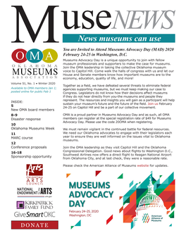 News Museums Can Use You Are Invited to Attend Museums Advocacy Day (MAD) 2020 M February 24-25 in Washington, D.C