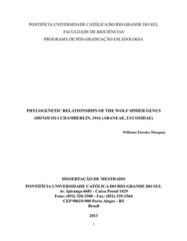 Pontifícia Universidade Católica Do Rio Grande Do Sul Faculdade De Biociências Programa De Pós-Graduação Em Zoologia