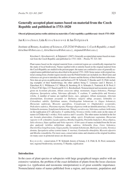 Generally Accepted Plant Names Based on Material from the Czech Republic and Published in 1753–1820