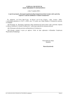 Kompleksowa Koncepcja Organizacji Usług Transportowych Door-To-Door Osób Z Potrzebą Wsparcia W Zakresie Mobilności W Gminie Ciechanowiec