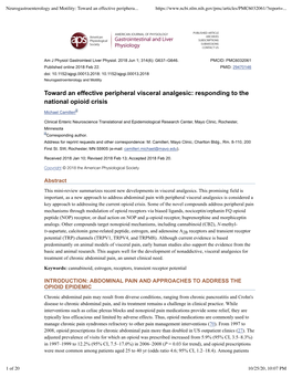 Toward an Effective Peripheral Visceral Analgesic: Responding to the National Opioid Crisis