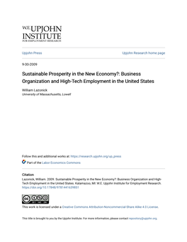 Sustainable Prosperity in the New Economy?: Business Organization and High-Tech Employment in the United States