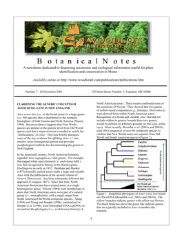 Botanical Notes a Newsletter Dedicated to Dispersing Taxonomic and Ecological Information Useful for Plant Identification and Conservation in Maine