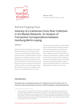 Richard Tsogang Fossi Itinerary of a Cameroon Cross River Collection in Art Market Networks. an Analysis of Transaction Correspondence Between Hamburg-Berlin-Leipzig