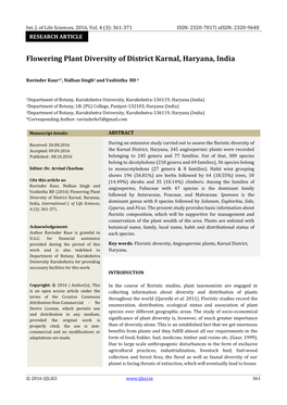 Flowering Plant Diversity of District Karnal, Haryana, India