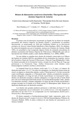 Dientes De Dinosaurios Carnívoros (Saurischia: Theropoda) Del Jurásico Superior De Asturias