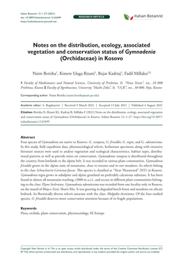 Notes on the Distribution, Ecology, Associated Vegetation and Conservation Status of Gymnadenia (Orchidaceae) in Kosovo