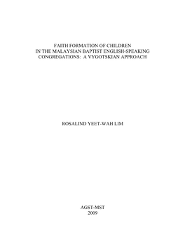 Faith Formation of Children in the Malaysian Baptist English-Speaking Congregations: a Vygotskian Approach