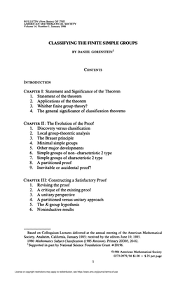 Classifying the Finite Simple Groups Chapter I