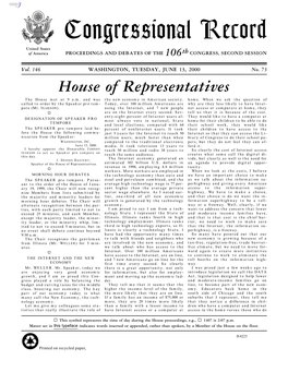 Congressional Record United States of America PROCEEDINGS and DEBATES of the 106Th CONGRESS, SECOND SESSION