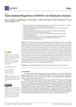 Transcriptional Regulation of RUNX1: an Informatics Analysis