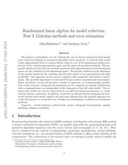 Randomized Linear Algebra for Model Reduction. Part I: Galerkin Methods and Error Estimation