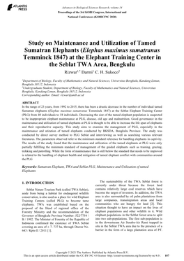 Study on Maintenance and Utilization of Tamed Sumatran Elephants