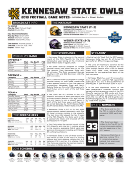 KENNESAW STATE OWLS 2019 FOOTBALL GAME NOTES » SATURDAY, Dec